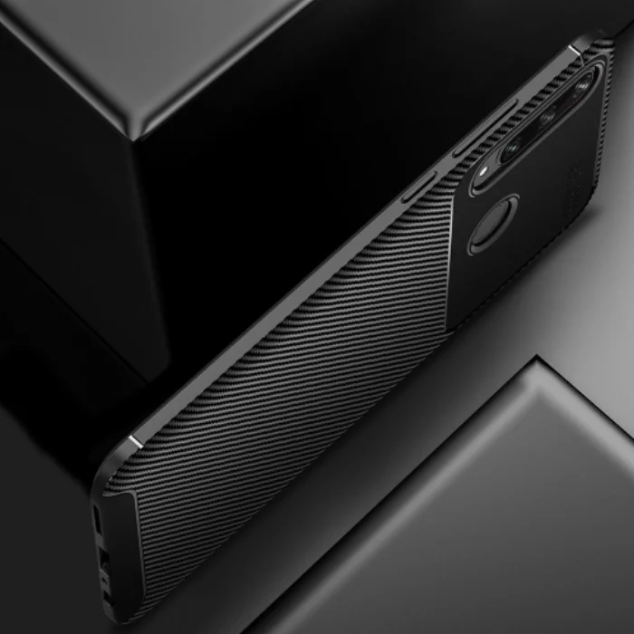 Huawei Y6p Kılıf Karbon Serisi Mat Fiber Silikon Negro Kapak - Kahve