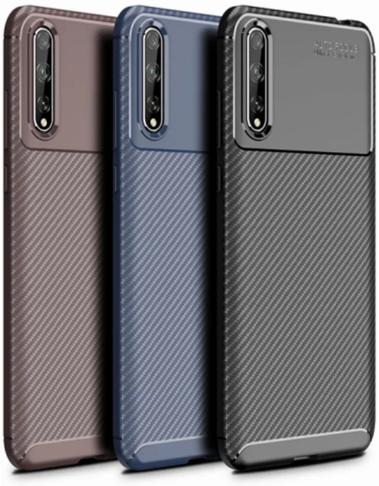 Huawei Y8p Kılıf Karbon Serisi Mat Fiber Silikon Negro Kapak - Kahve