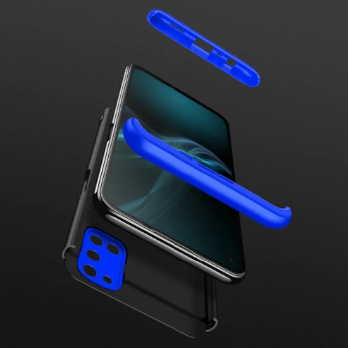 Oppo A52 Kılıf 3 Parçalı 360 Tam Korumalı Rubber AYS Kapak - Mavi Siyah