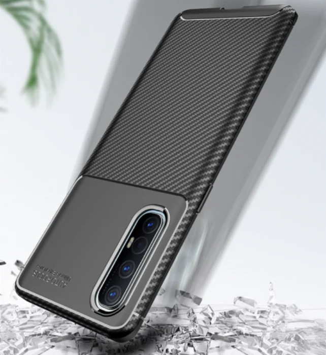 Oppo Reno 3 Pro Kılıf Karbon Serisi Mat Fiber Silikon Negro Kapak - Lacivert