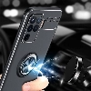 Oppo Reno 5 Lite Kılıf Renkli Silikon Yüzüklü Standlı Auto Focus Ravel Kapak - Mavi - Siyah