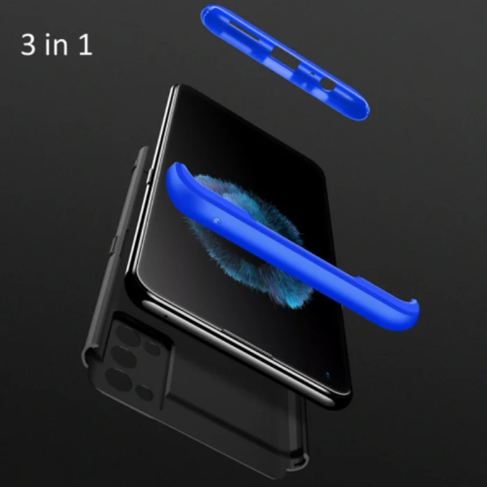 Realme 7 Pro Kılıf 3 Parçalı 360 Tam Korumalı Rubber AYS Kapak - Mavi Siyah