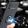 Samsung Galaxy A02 Kılıf Renkli Silikon Yüzüklü Standlı Auto Focus Ravel Kapak - Mavi - Siyah