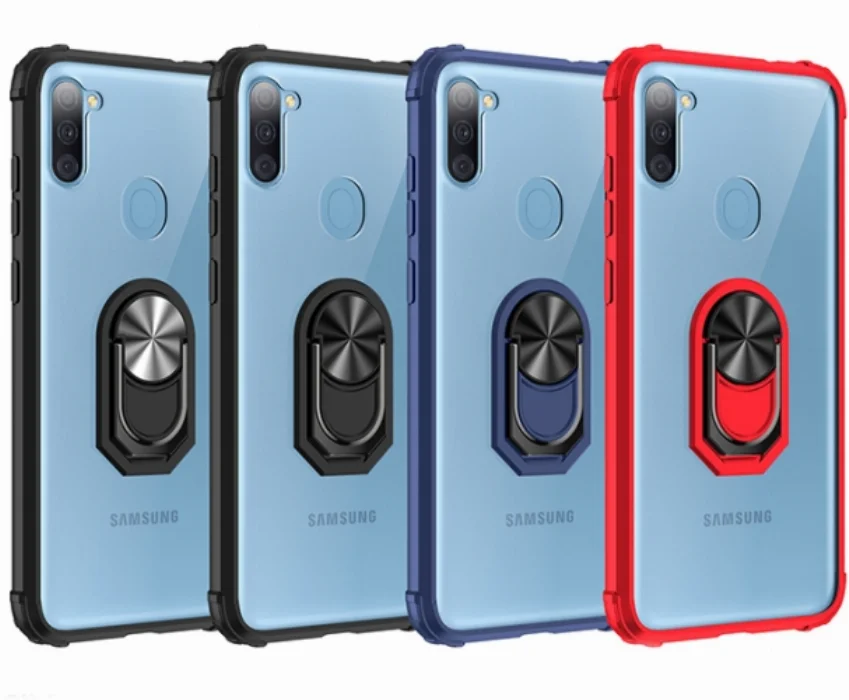 Samsung Galaxy A11 Kılıf Standlı Arkası Şeffaf Kenarları Airbag Kapak - Kırmızı