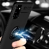 Samsung Galaxy A31 Kılıf Renkli Silikon Yüzüklü Standlı Auto Focus Ravel Kapak - Kırmızı - Siyah