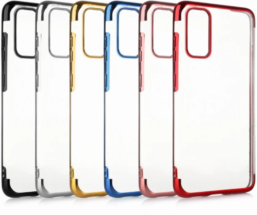 Samsung Galaxy S20 FE Kılıf Renkli Köşeli Lazer Şeffaf Esnek Silikon - Kırmızı
