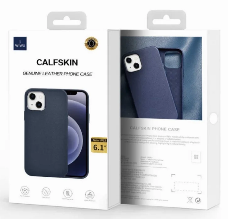 Wiwu Apple iPhone 13 (6.1) Kılıf Calfskin Serisi Deri Görünümlü Darbe Emici Kapak - Kahverengi