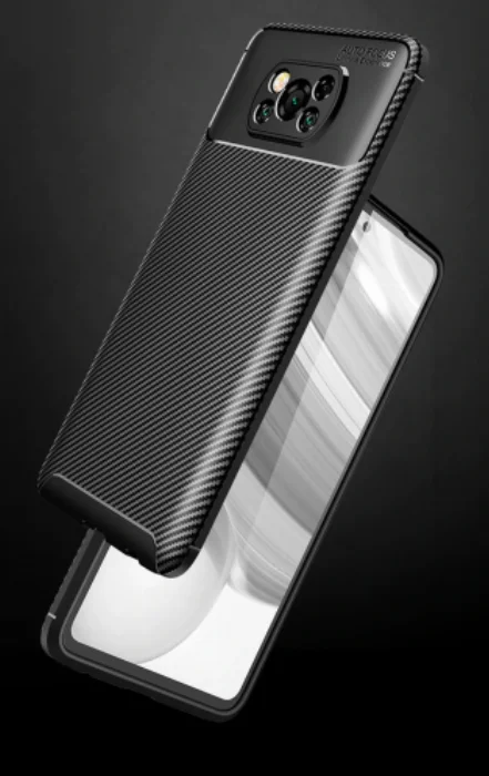 Xiaomi Poco X3 NFC Kılıf Karbon Serisi Mat Fiber Silikon Negro Kapak - Lacivert