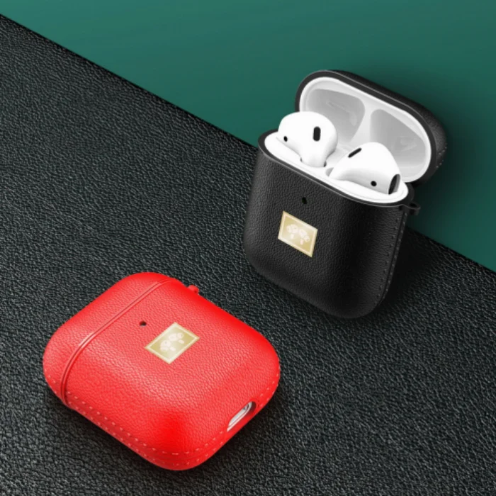 Zore Apple Airpods Kılıf Deri Tasarımlı Silikon Kapak - Kırmızı