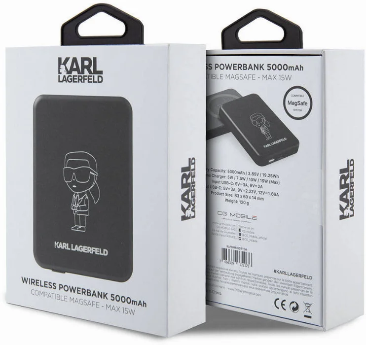 Karl Lagerfeld Led Işıklı Göstergeli Magsafe Magnetik Orjinal Lisanslı Powerbank 5000 Mah - Siyah