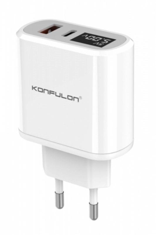 Konfulon C66 Type-C PD 20W Dijital Seyahat Hızlı Şarj Cihazı - Beyaz