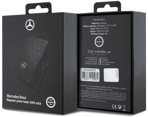 Mercedes Benz Led Işıklı Göstergeli Magsafe Magnetik Orjinal Lisanslı Powerbank 3000 Mah - Siyah