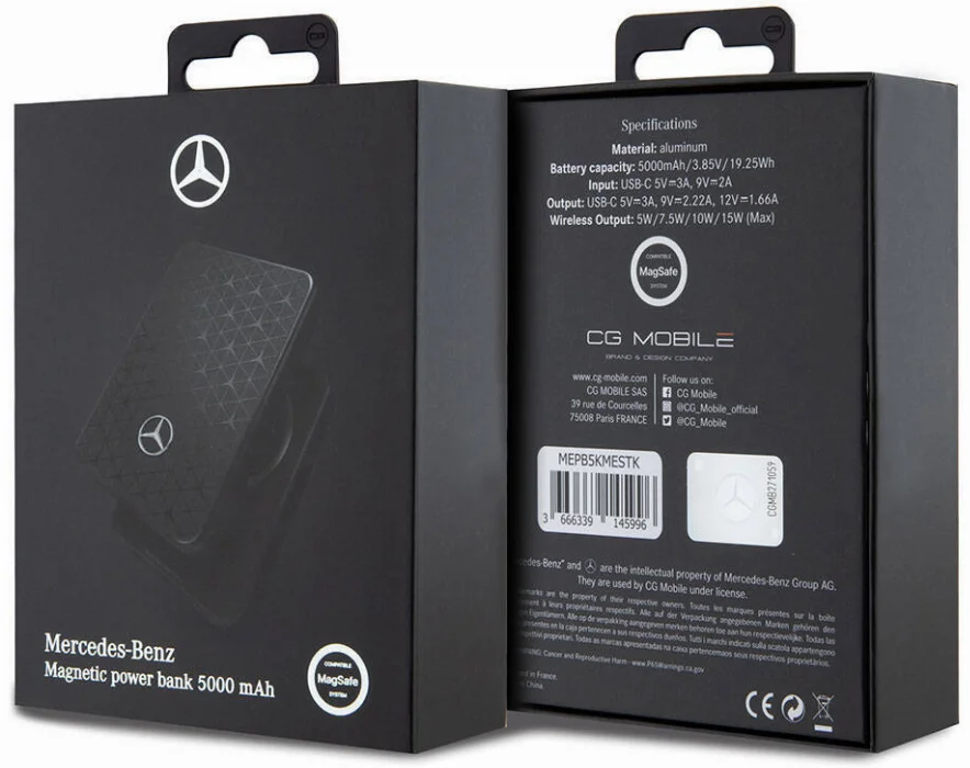 Mercedes Benz Led Işıklı Göstergeli Magsafe Magnetik Orjinal Lisanslı Powerbank 5000 Mah - Siyah