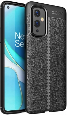 OnePlus 9 Kılıf Deri Görünümlü Lüks Parmak İzi Bırakmaz Niss Silikon Kapak - Siyah