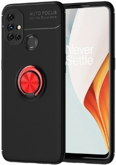 OnePlus Nord N10 Kılıf Renkli Silikon Yüzüklü Standlı Auto Focus Ravel Kapak - Kırmızı - Siyah