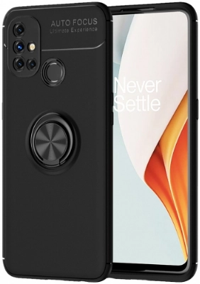 OnePlus Nord N10 Kılıf Renkli Silikon Yüzüklü Standlı Auto Focus Ravel Kapak - Siyah