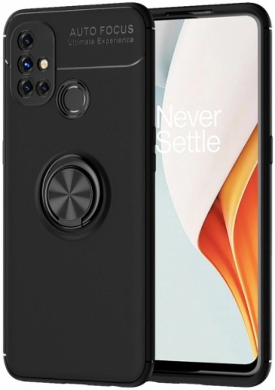 OnePlus Nord N10 Kılıf Renkli Silikon Yüzüklü Standlı Auto Focus Ravel Kapak - Siyah