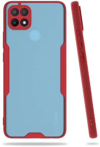 Oppo A15 Kılıf Kamera Lens Korumalı Arkası Şeffaf Silikon Kapak - Kırmızı
