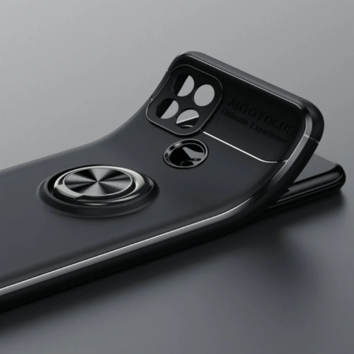 Oppo A15s Kılıf Auto Focus Serisi Soft Premium Standlı Yüzüklü Kapak - Siyah