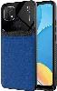 Oppo A15s Kılıf Deri Görünümlü Emiks Kapak - Mavi