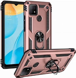 Oppo A15s Kılıf Silikon Zırhlı Standlı Yüzüklü Mıknatıslı Tank Kapak - Rose Gold