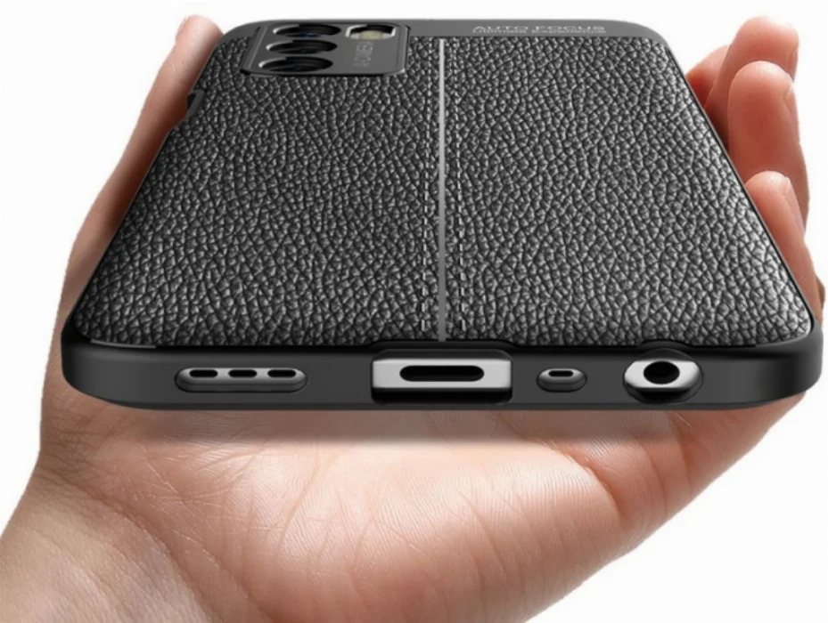 Oppo A16 Kılıf Deri Görünümlü Parmak İzi Bırakmaz Niss Silikon - Siyah