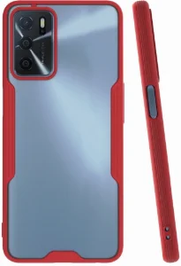 Oppo A16 Kılıf Kamera Lens Korumalı Arkası Şeffaf Silikon Kapak - Kırmızı