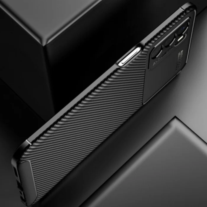 Oppo A16 Kılıf Karbon Serisi Mat Fiber Silikon Negro Kapak - Siyah