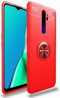 Oppo A5 2020 Kılıf Renkli Silikon Yüzüklü Standlı Auto Focus Ravel Kapak - Kırmızı