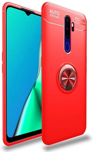 Oppo A5 2020 Kılıf Renkli Silikon Yüzüklü Standlı Auto Focus Ravel Kapak - Kırmızı