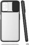 Oppo A52 Kılıf Silikon Sürgülü Lens Korumalı Buzlu Şeffaf - Siyah