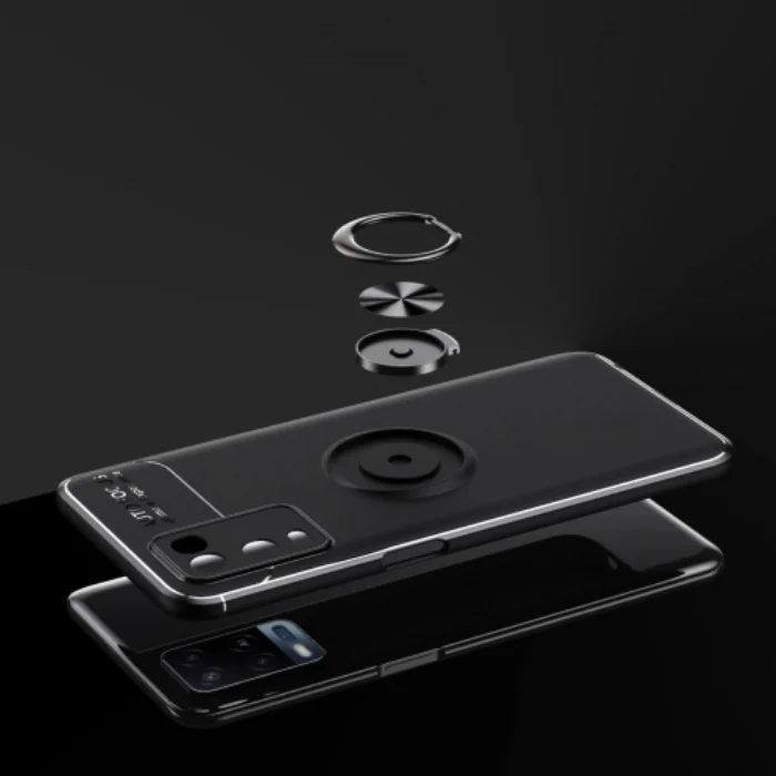 Oppo A54 Kılıf Auto Focus Serisi Soft Premium Standlı Yüzüklü Kapak - Siyah