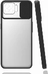 Oppo A73 Kılıf Silikon Sürgülü Lens Korumalı Buzlu Şeffaf - Siyah