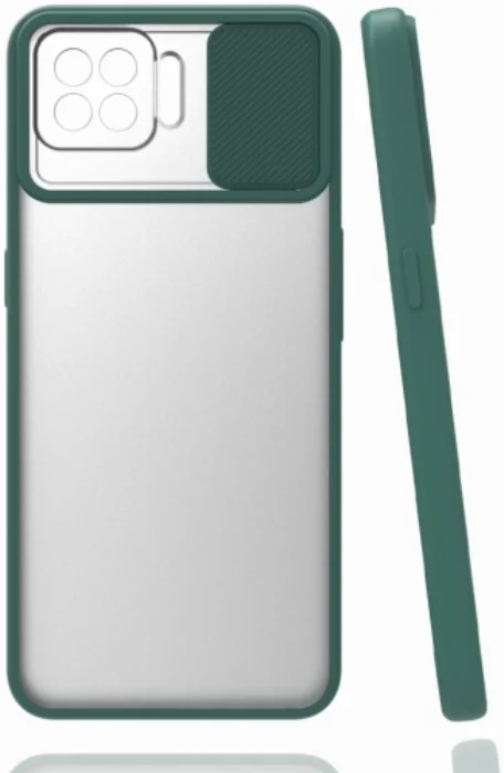 Oppo A73 Kılıf Silikon Sürgülü Lens Korumalı Buzlu Şeffaf - Yeşil