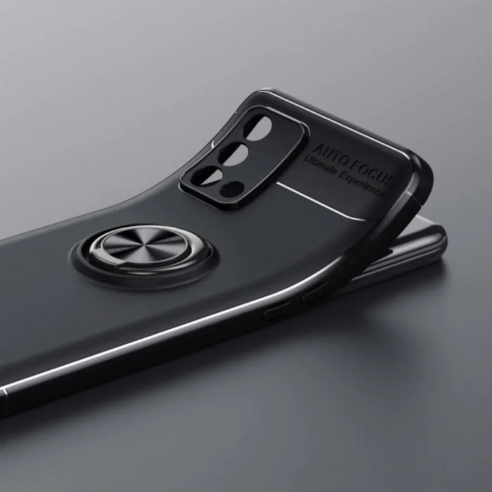 Oppo A74 Kılıf Auto Focus Serisi Soft Premium Standlı Yüzüklü Kapak - Siyah