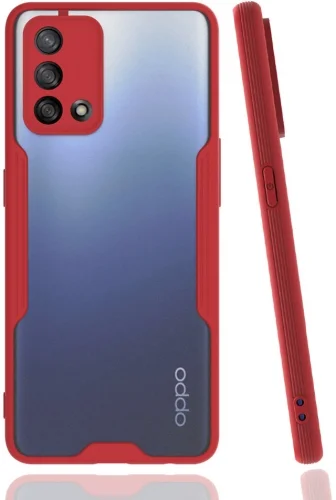 Oppo A74 Kılıf Kamera Lens Korumalı Arkası Şeffaf Silikon Kapak - Kırmızı