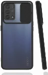 Oppo A74 Kılıf Silikon Sürgülü Lens Korumalı Buzlu Şeffaf - Siyah