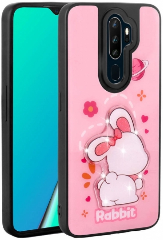 Oppo A9 2020 Kılıf Parlayan Kabartmalı İkonik Figürlü Amas Silikon Kapak - Pembe