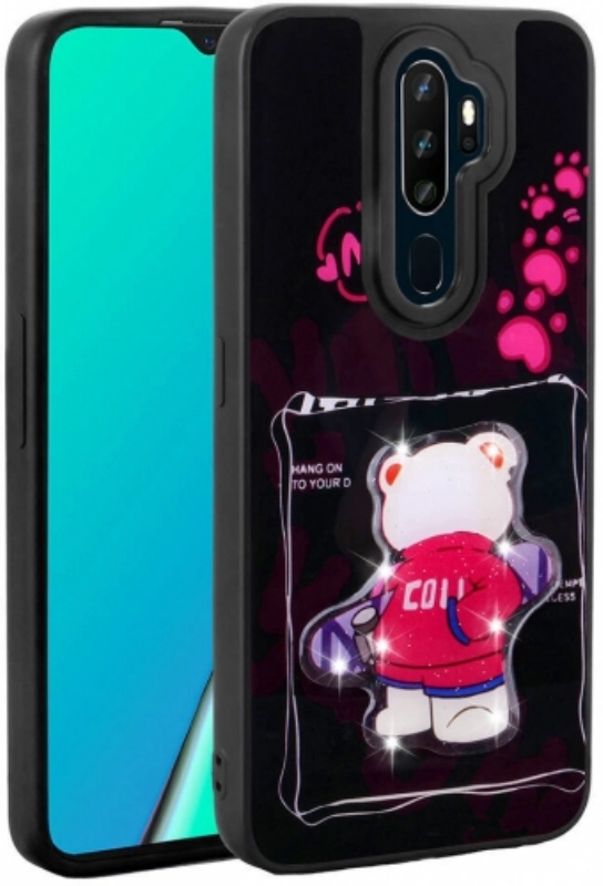 Oppo A9 2020 Kılıf Parlayan Kabartmalı İkonik Figürlü Amas Silikon Kapak - Siyah