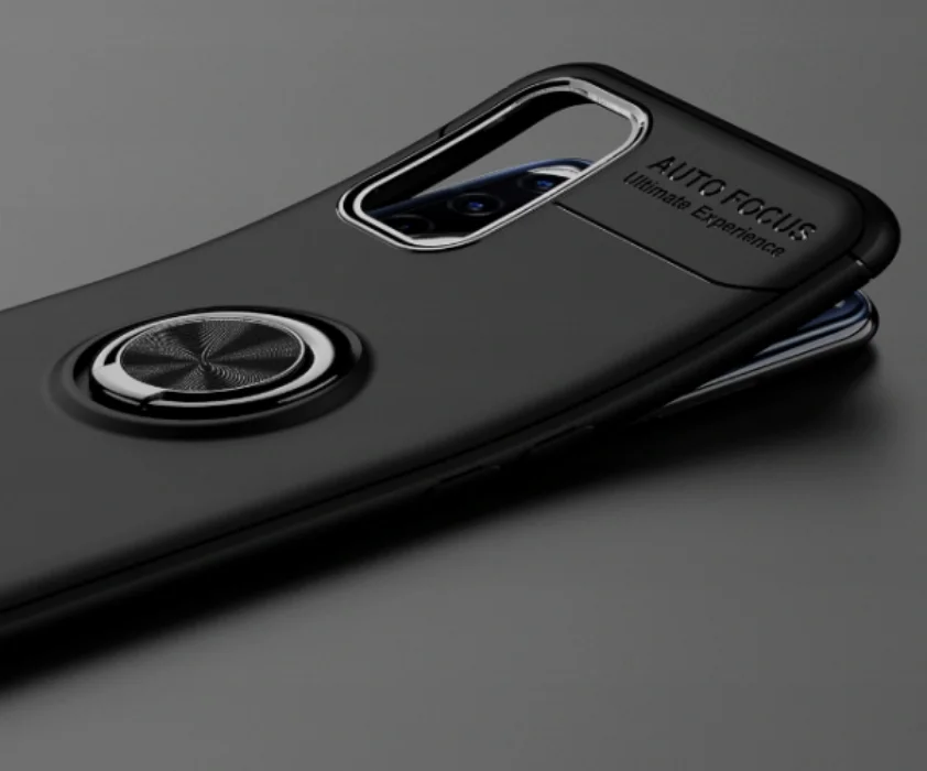 Oppo A92 Kılıf Auto Focus Serisi Soft Premium Standlı Yüzüklü Kapak - Siyah
