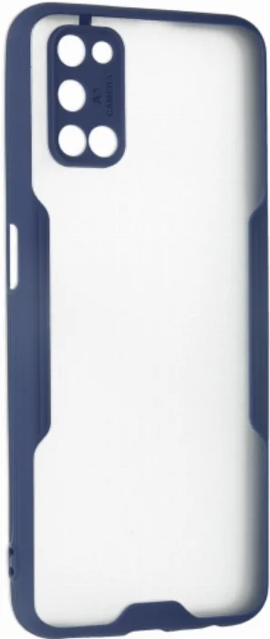 Oppo A92 Kılıf Kamera Lens Korumalı Arkası Şeffaf Silikon Kapak - Lacivert