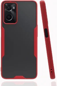 Oppo A96 4G Kılıf Kamera Lens Korumalı Arkası Şeffaf Silikon Kapak - Kırmızı