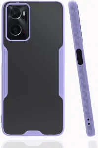 Oppo A96 4G Kılıf Kamera Lens Korumalı Arkası Şeffaf Silikon Kapak - Lila