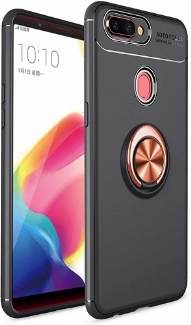 Oppo AX7 Kılıf Renkli Silikon Yüzüklü Standlı Auto Focus Ravel Kapak - Rose Gold