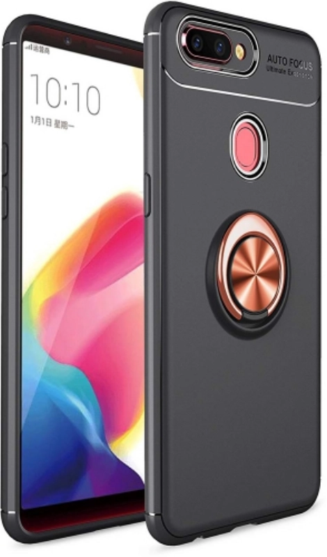 Oppo AX7 Kılıf Renkli Silikon Yüzüklü Standlı Auto Focus Ravel Kapak - Rose Gold