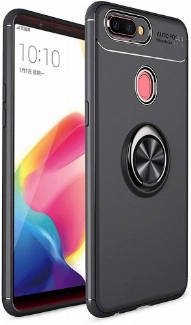 Oppo AX7 Kılıf Renkli Silikon Yüzüklü Standlı Auto Focus Ravel Kapak - Siyah