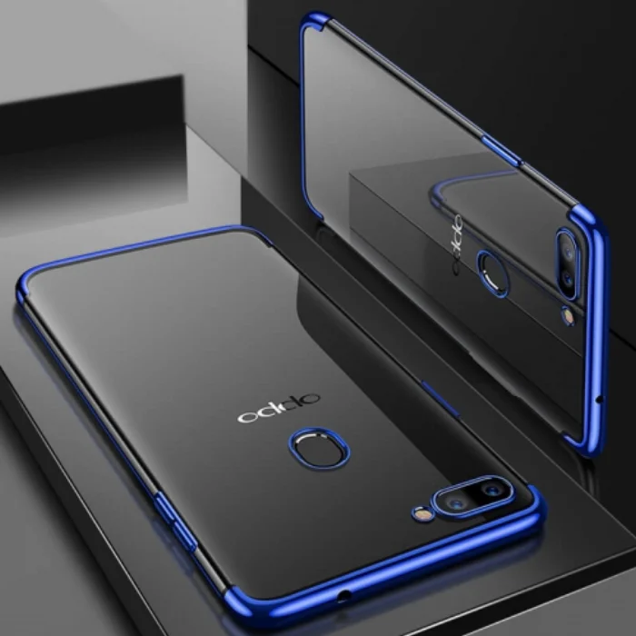 Oppo AX7 Kılıf Renkli Köşeli Lazer Şeffaf Esnek Silikon - Mavi