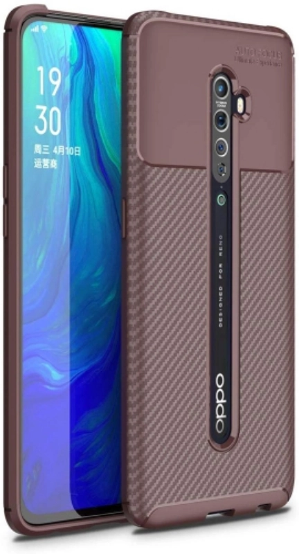 Oppo Reno 2 Kılıf Silikon Parmak İzi Bırakmayan Karbon Soft Negro Kapak - Kahve