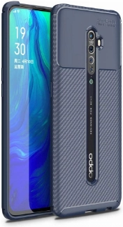 Oppo Reno 2 Kılıf Silikon Parmak İzi Bırakmayan Karbon Soft Negro Kapak - Lacivert