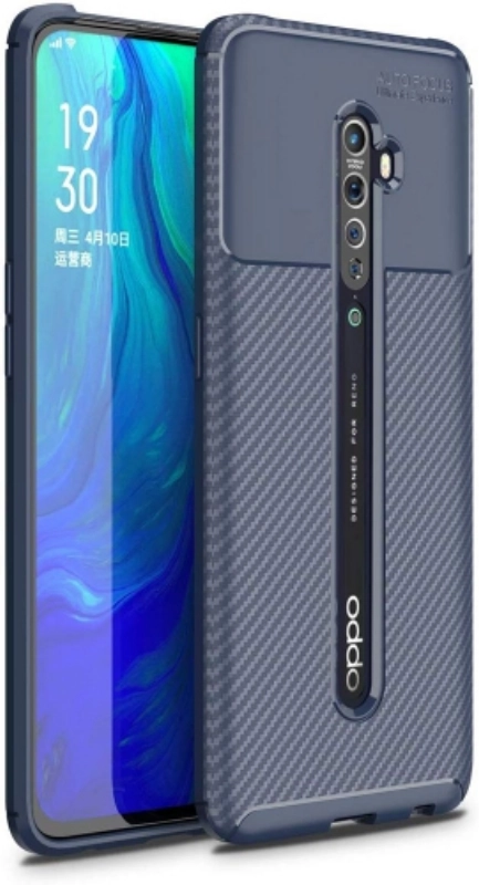 Oppo Reno 2 Kılıf Silikon Parmak İzi Bırakmayan Karbon Soft Negro Kapak - Lacivert